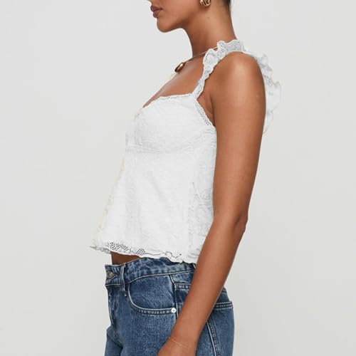 Women Lace Tank Top Vintage Floral Cap Sleeve Crop Tops Sheer Going Out Tops3