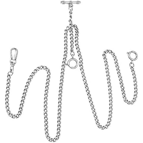 SIBOSUN Taschenuhr Kette Double Albert T-bar Silber Antique 29 Inch Ketten Weste Cover