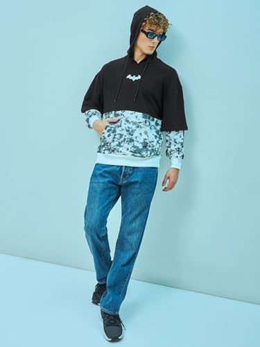 Image of Bewakoof Men's Cotton Blend Official Dc Merchandise Graphic Printed Oversized Fit Full Sleeve Terry Hoodies