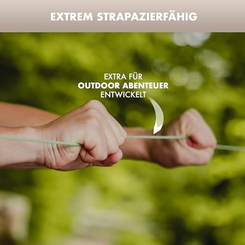 NATURBUMMLER Wäscheleine ausziehbar [DryLine+] Camping Wäscheleine 10 m – wetterfest & platzsparend – ideal für Outdoor, Reisen, Wohnmobil, Balkon & Garten – ultraleichtes Camping Zubehör (Grün)