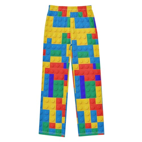 Boy's Pajama Pants 6-14 Years Elastic Waist Lounge Pajama Pants, Building Blocks