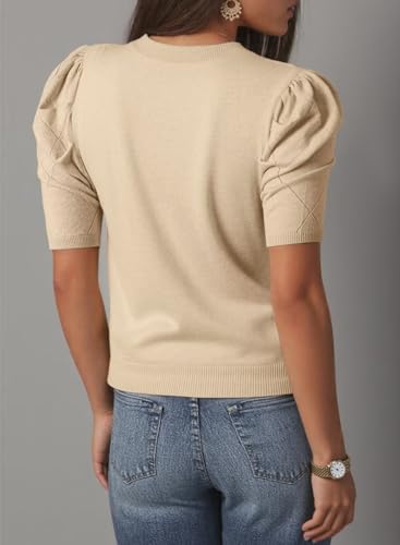 Dokotoo Women's Short Puff Sleeve Knit Tops 2025 Round Neck Sweaters Crochet Tops for Women2