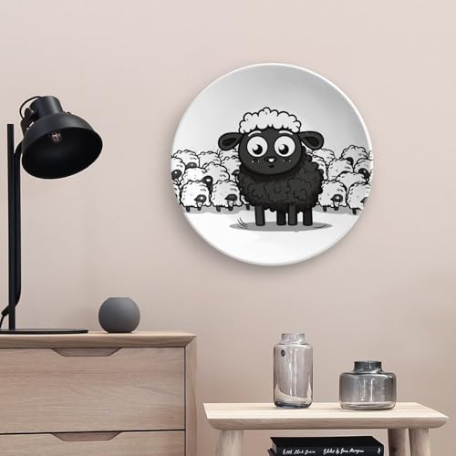 Plato decorativo Cartoon Black White Sheep de cerámica 10in miniatura 5
