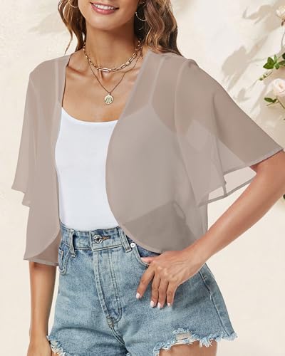 Image of ZNVGIRL Women Shrug Chiffon Cardigans Open Front Short Sleeve Bolero for Evening Dressy 2026