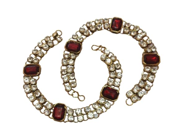 Fashion Women Double Layered Matte Gold Plated Anklet, Payal Set For Mehndi, Haldi, Wedding, Baby Shower, Bridal Jewellery-White Red Colour For Girls And Women (B0CBQ6XM19) Amazon Price History, Amazon Price Tracker