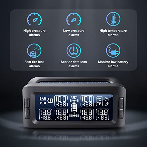 Easesuper Rv Tire Pressure Monitoring System, Large Screen Rv Tpms With 6 Flow Thru Sensors(0-199Psi) & Repeater,7 Alert Modes & Real Time Display Pressure&Tempereture, Auto Sleep,For Trailer,Truck #TOP3