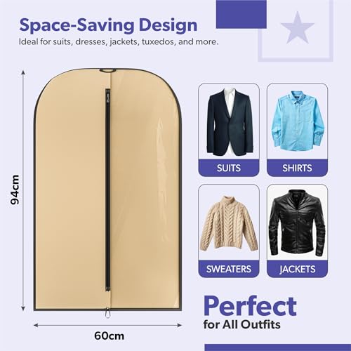 Image of Kuber Industries 24 Pcs Non Woven Coat cover | Travel Dress Covers with Zip | Hanging CoatJacket Bag for Wardrobe | Blazer Bags for Saree, Shirt | Unisex Half Transparent Suit Covers | Brown
