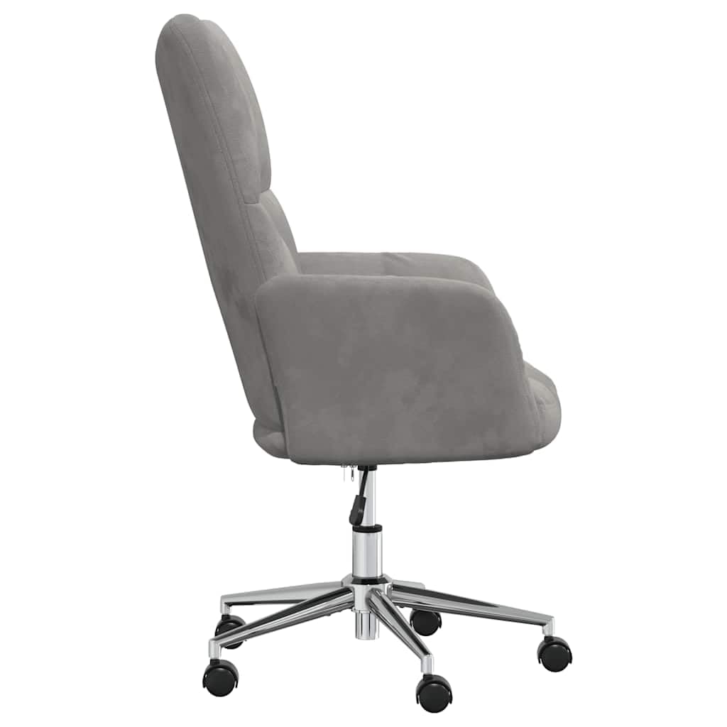 Fotel relaksacyjny, jasnoszary, aksamitny, z obrotowym siedziskiem i kółkami, z regulacją wysokości za pomocą sprężyny gazowej, ergonomiczny fotel do salonu, biura i kącika do czytania