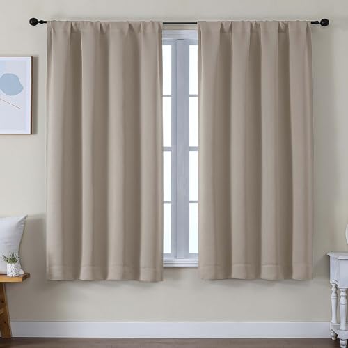 Image of Simplebrand Ava Stone Blackout Curtains for Bedroom 63 Inch Length 2 Panels Set, Solid Thermal Insulated Privacy Living Room Window Treatment Curtains Blackout Drapes, W50 x L63 Inch