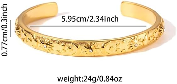 Chunky Gold Silver Boho Bracelet For Wemen, Stainless steel Sun Moon Star Pattern Charm bracelets The Bling Pride Bold Stackable Bangles Jewelry Trendy Gift - Image 6