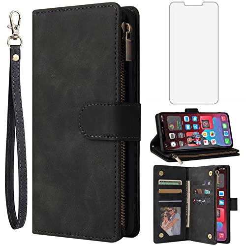 Étui à rabat iPhone 12 Pro Max chic en verre trempé finition noire