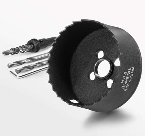 Image of 2-3 /4 Inch Hole Saw with 3 /8 inch Triangle Shank Quick Change Arbor, JTemgle Bi-Metal Hole Saw Heavy Duty Hole Cutting Tool for Cornhole Boards, Recessed Lights, Wood, Plastic, Drywall & Soft Metal