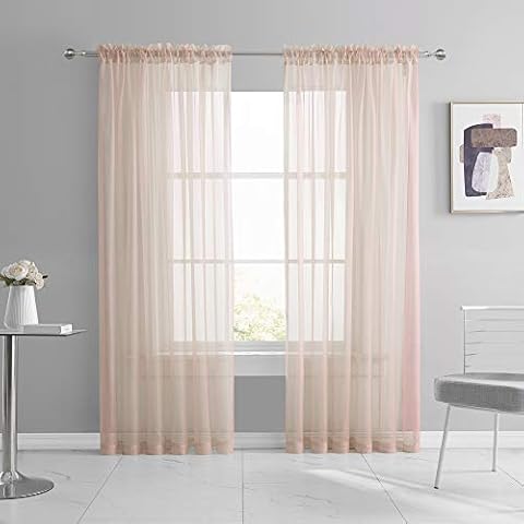 KEQIAOSUOCAI Sheer Blush Pink Curtains 84 inch Length Rod Pocket Light Weight Voile Panels Sheers Drapes for Bedroom Bed Canopy Curtains 52 Inch x 84 Inch Set of 2 Cover