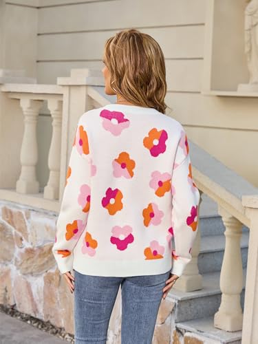 Angashion Women Long Sleeve Sweater - Fall Casual Crewneck Knit Tops Floral Print Cute Loose Pullover Jumper3
