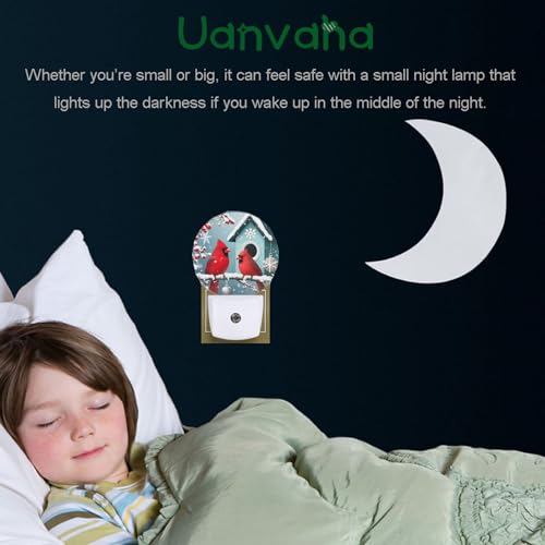 Image of Bird Cardinal Night Light Snowy Tree Red Birds on Branch Winter Plug-in Nightlight Energy Saving 0.5W LED Lighting for Boys Girls Men Women
