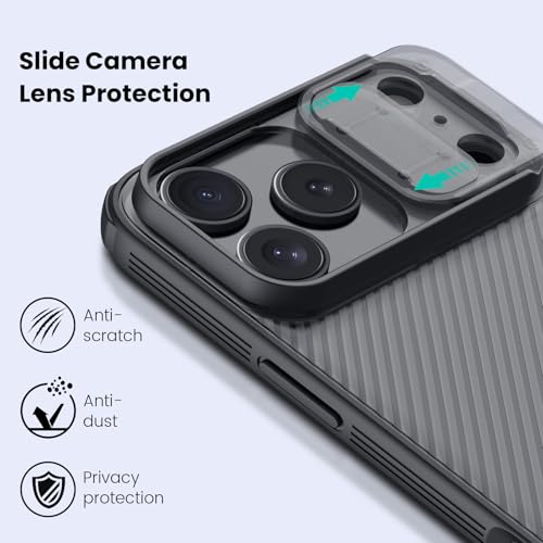 Image of Nillkin for iPhone 17 Pro Max Case with Slide Camera Cover, Thin Slim Fit, Shockproof Protective, Protector Privacy, Phone Case iPhone 17 Pro Max Camera Lens Protector 6.9 inch, Transparent Black