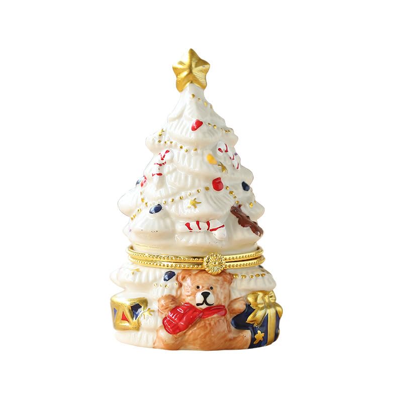 Exquisite little bear Christmas tree style ceramic candle aromatherapy box and gift box, which is suitable for giving as a gift. (white Christmas tree)