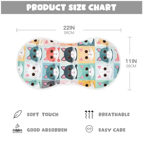 J JOYSAY Colorful Cat Faces Baby Burp Cloths for Boys Girls Large 22''x11'' Cotton Burp Rags Extra Absorbent Soft 4 Layer Baby Items Must Haves for Spit Up Babies 1 Pack2