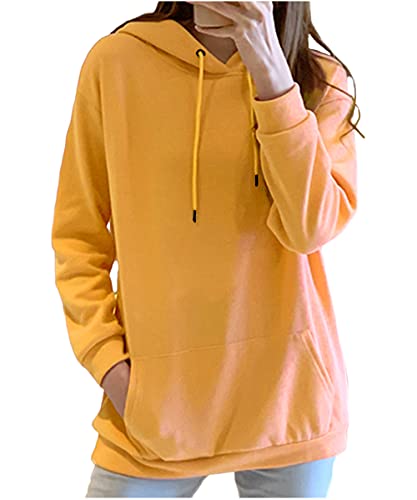 [スリージョイ] 9カラー M～2XL パーカー カジュアル プルオーバー トップス 薄手 長袖 シンプル 無地 秋冬 レディース ルームウェア ゆるカジ 丈 物 用 系 服 秋 冬 春 可愛い 大人 おうち スタイル ゆったり ポケット ふゆ ながそで ナチュラル 20代 30代 40代 50代 ホームウエアー お出かけ すっきり 着痩せ 女性 着やすい 快適 ストレスフリー 2XL イエロー