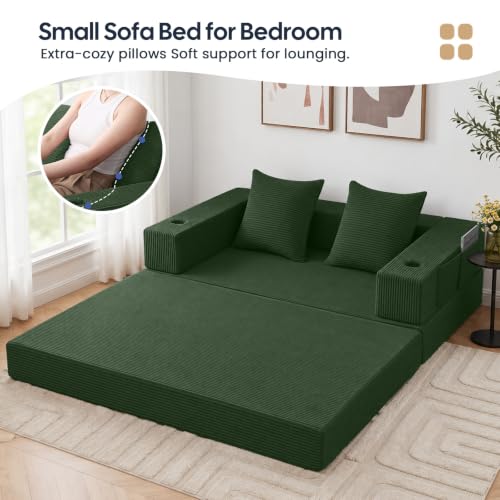 Image of COMAX Futon Sofa Bed, Convertible Sofa Bed, Folding Boneless Couches | Boneless Couch for living room, 4‑in‑1 Fold Out Small Foldable Loveseat Floor Sleeper Mattress Lounge Space‑Saving, Green