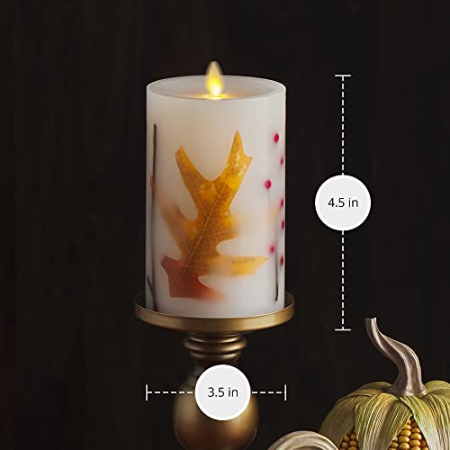 Image of Luminara - Flameless Flickering Moving Flame Battery Operated Unscented Candle LED Decor & Gift- Embedded Pillar Collection (Orange Leaf, 3.5 inch x 6.5 inch)