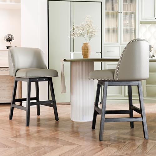 Senyun Y8L035-036 Bar Stools Set Of 2, 26 Inch Swivel Counter Height Bar Stools With Back, Faux Leather Upholstered Seat Barstool thumb #1