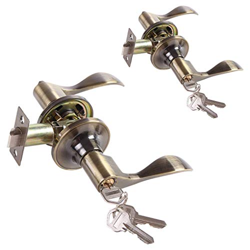 Ohuhu Keyed Door Knob Lever 2-Pack With Lock And Different Keys Leverset Lockset, Retro Oil Rubbed Bronze Finish #TOP6