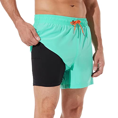 Image of BRISIRA Mens Swim Trunks Swim Shorts Quick Dry 5 inch Inseam Beach Shorts with Compression Liner and Zipper Pocket