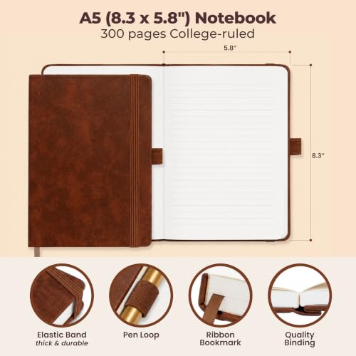 Lined Leather Bound A5 Notebook