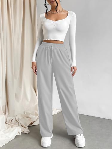 Image of Aahwan Grey Solid Oversized Wide Leg Baggy Korean Trousers for Women & Girls'