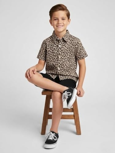 Image of Niren Enterprise Cotton Fabric Casual Half Sleeve Leopard Printed Pattern Kids Boys Shirt Brown Black Colour