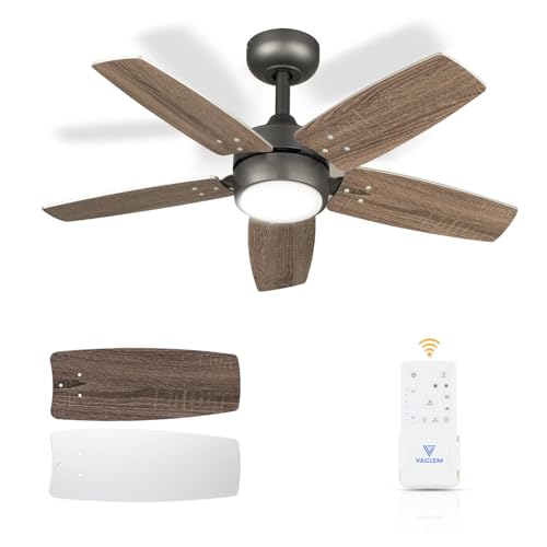 Ceiling Fan 36'' for Small Room: Modern Ceiling Fans with Light Remote Control - Reversible Quiet DC Motor Dimmable with 6 Speeds for Small Office Kids Bedroom(Bronze+Walnut) 36 Inch Bronze+