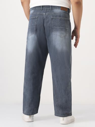 Image of Urbano Plus Men's Loose Baggy Fit Washed Denim Jeans Non-Stretchable