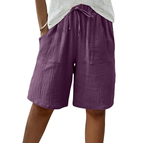 Short en lin à taille élastique cordon de serrage matière respirante