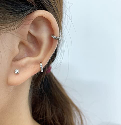 12 Pairs Cz Stud Earrings 16G Cartilage Earring Set Tragus Helix Surgical Stainless Steel Cubic Zirconia Stud Tiny Ball Screw Backs Ear Auricle Cute Love Heart Flower Barbell Piercing Set For Women Girls (Silver) #TOP5