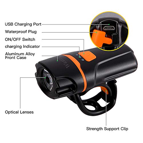 Wastou Bike Light,USB Rechargeable LED Bicycle Light, Super Bright Cycling Light (6 Lighting Modes) - Image 7