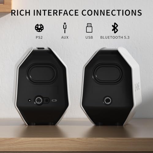 Computer Speakers for Desktop PC, Gaming PC Speakers for Desktop – USB-C, Bluetooth 5.3, 3.5mm AUX, AC Powered External Audio with Rich Stereo bass, Laptop/Mac, RGB Lights, White, 30W - Image 5