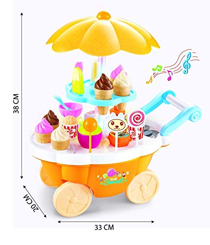 Image of LONGMIRE Plastic 42 Pcs Big Size Kitchen Playset | Musical & Light Kitchen Set Toy for Kids with Sound and Accessories Set for 4 Year Old (LONGMIRE-Ice Cream Trolley)