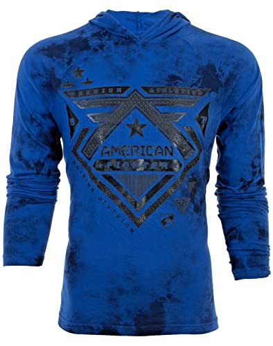 American Fighter Men's Long Sleeve Hoodie WOLF LAKE Shirt Blue S-3XL2