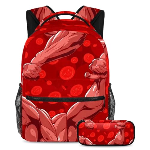 Ensemble cartable rouge imprimé musclé idéal pour les journées de cours