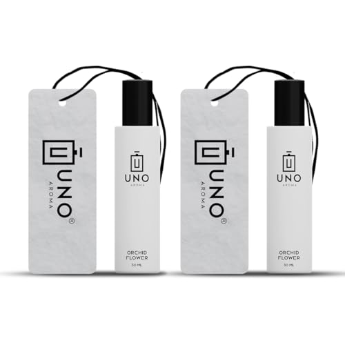 Image of Uno Aroma Orchid Car Perfume - Alcohol-Free, Long-Lasting Car Fragrance, Removes Odours, Toxin-Free & Easy to Use Hanging Card, No-Gas Car Perfume with 200+ Sprays, Last upto 90 days (30mlx2)