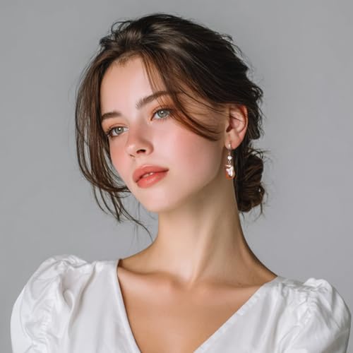 YAMI Baroque Pearl Earrings Drop & Dangle, Freshwater Cultured Pearls with 5A Cubic Zirconia, 925 Sterling Silver Hoop Earrings Hypoallergenic, Jewelry Gifts for Women3