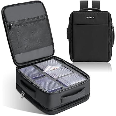 PREZA Graded Card Backpack with Slab Case Insert - Holds 85 Graded Cards - Trading Card Backpack Compatible with MTG, TCG, PSA, BGS, SGC - Travel Bag Fits Slab Binder and Graded Card Case (Black) Cover