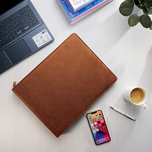 Inkline 7 Ring Check Binder Portfolio -Professional Pu Leather Binder With Zippered Closure -500 Check Capacity -9X13 Inch Sheets -Document & Card Organizer - Large Tablet Pocket - Brown (80016) #TOP4