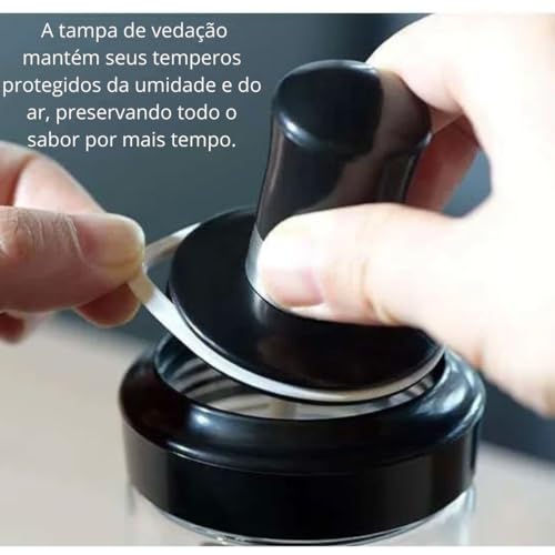 Kit Com 4 Pote de Tempero de Vidro Com Colher de 260 ML Para Temperos e Condimentos Com Tampa de Ved