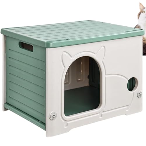 猫 ハウス ペットハウス 外猫ハウス キャットハウス 犬小屋 屋外 毛布付き 組み立て簡単 野良猫 避難所 猫 屋外 室内 防水 防風 換気 四季通用 組立簡単 クッション付き 54*41*38cm (グリーン)