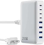 USB C Charger Charger Block, 200W 8-Ports Gan Fast Charging Station Hub, PD 65W Laptop Charging Adapter Compatible with MacBook Pro/Air, DELL, Steam Deck, iPhone 16/15/14, Galaxy S24/S23/S22