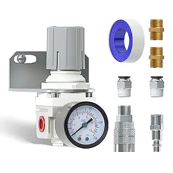 AIRZOE 1/4" NPT Air Pressure Regulator, Mini Air Regulator AR2000-02, 0-150 PSI Gauge