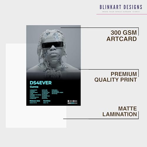 Image of BLINKART Gunna- DS4EVER Wall Photo Frames | Wall Art for Bedroom, Living Room, Studio or Office | Album Cover Print with Spotify Song Link QR Code | Gift for Fans - 8x12 In