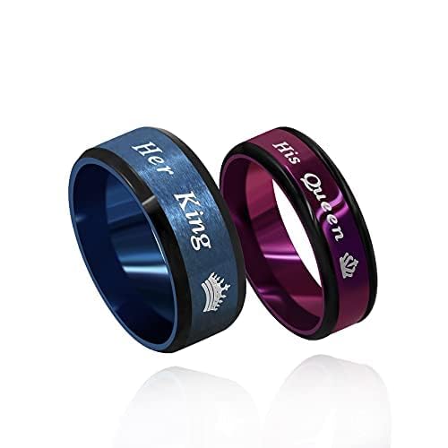 Image of Fashion 2-Tones Her King Ring, Black Blue, Matching Couples Wedding Band Engagement, Lovers Valentines Jewelry Gifts Y1314-2D (size 7)